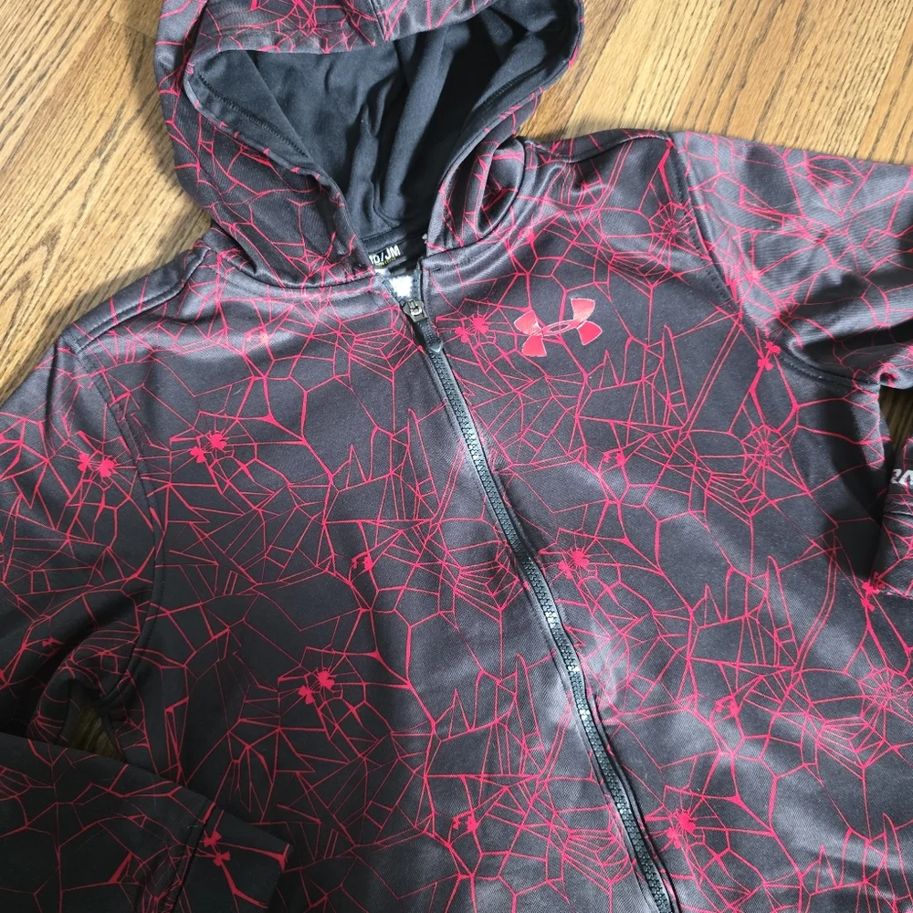 Under Armour Kids Spider Web Hoodie - Gray and Red-Medium